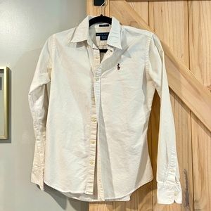 Women’s Ralph Lauren White Knit Cotton Oxford Shirt | Slim Fit